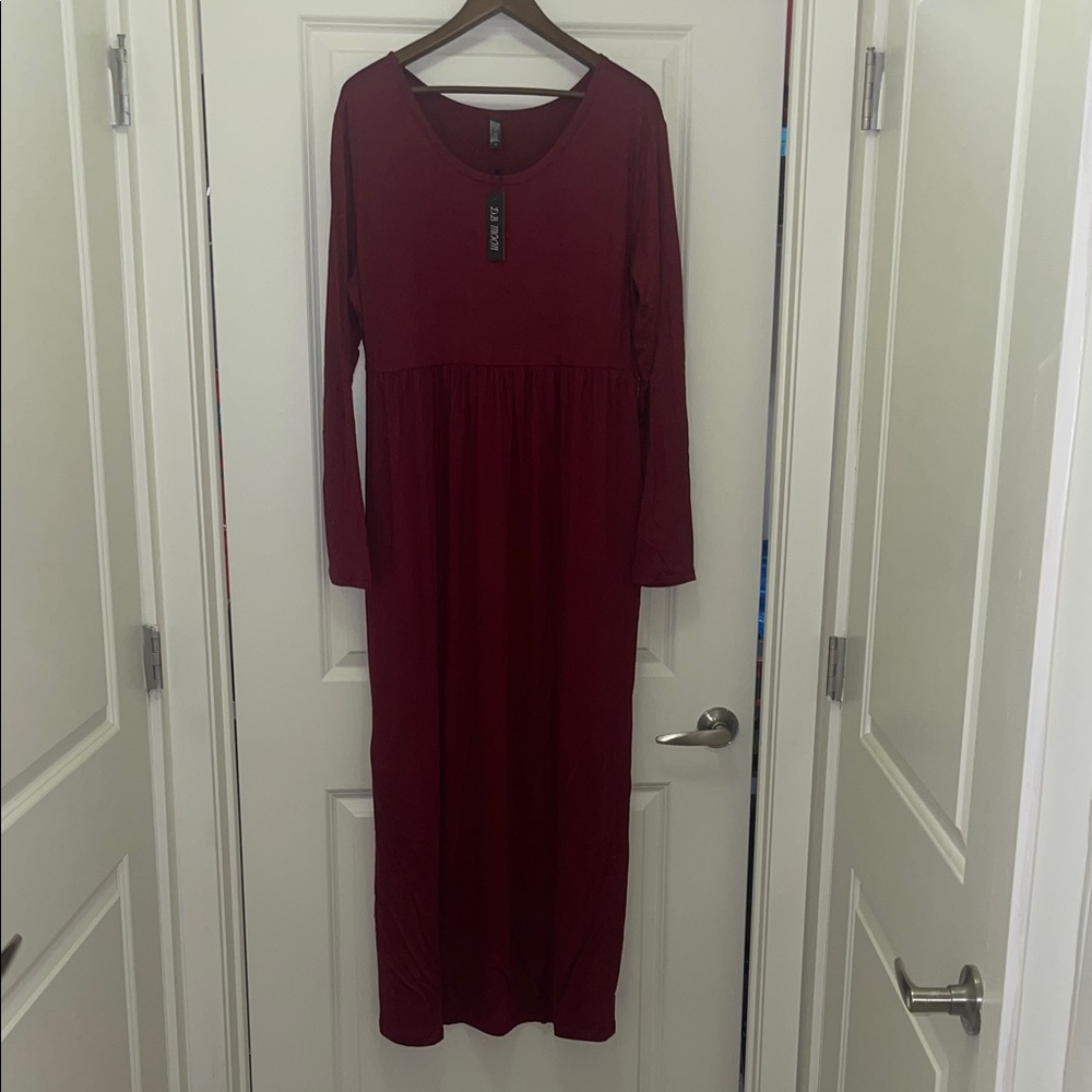 Long Sleeve Burgundy Maxi Dress by Unknown Brand